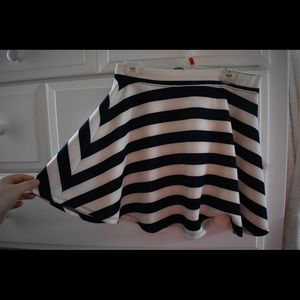 Navy Blue & White Striped Forever 21 Skater Skirt